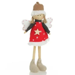 Fabric Standing Angel Star - Red Dress Christmas Angels|