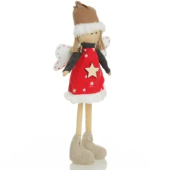 Fabric Standing Angel Star - Red Dress Christmas Angels|