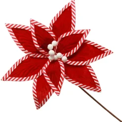 Festive Red Flower Stem with Striped Edge Christmas Flowers|