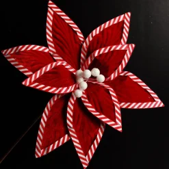 Festive Red Flower Stem with Striped Edge Christmas Flowers|