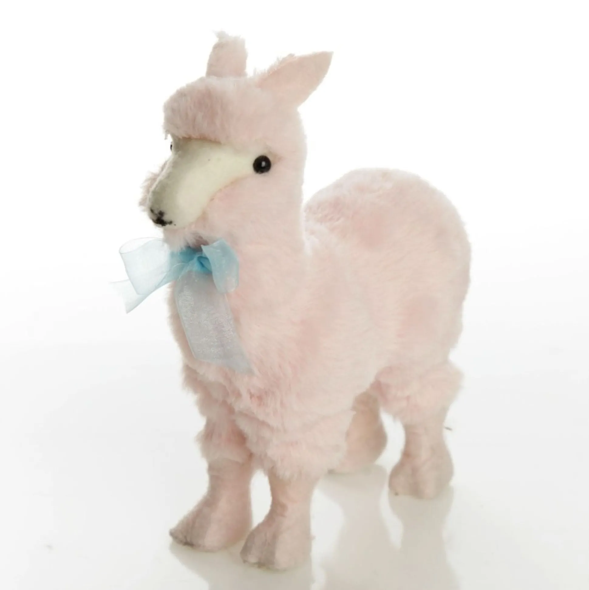 Fluffy Pink Llama with Blue Bow Christmas Birds And Animals|