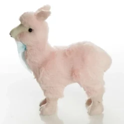 Fluffy Pink Llama with Blue Bow Christmas Birds And Animals|