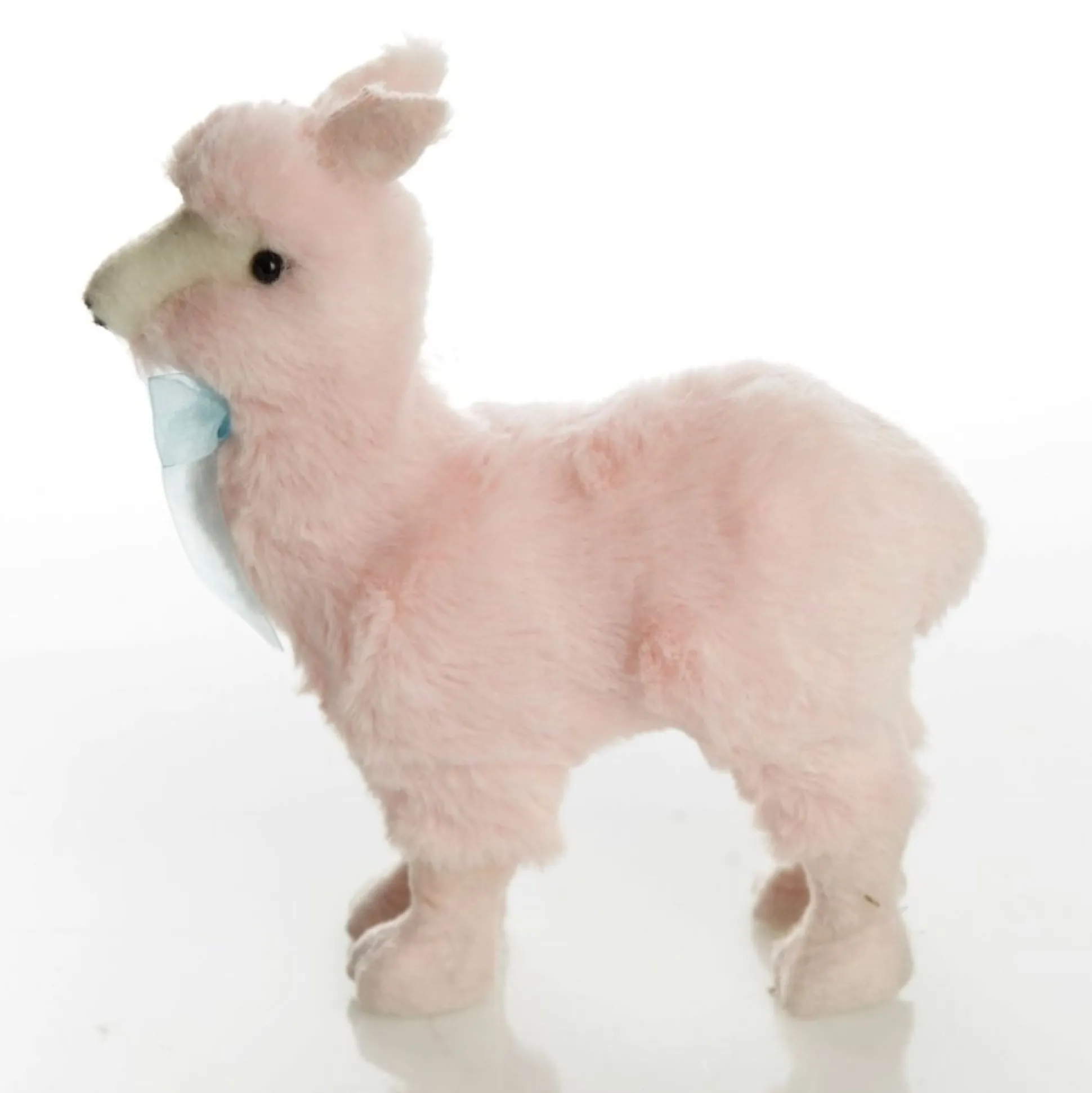 Fluffy Pink Llama with Blue Bow Christmas Birds And Animals|