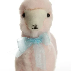Fluffy Pink Llama with Blue Bow Christmas Birds And Animals|