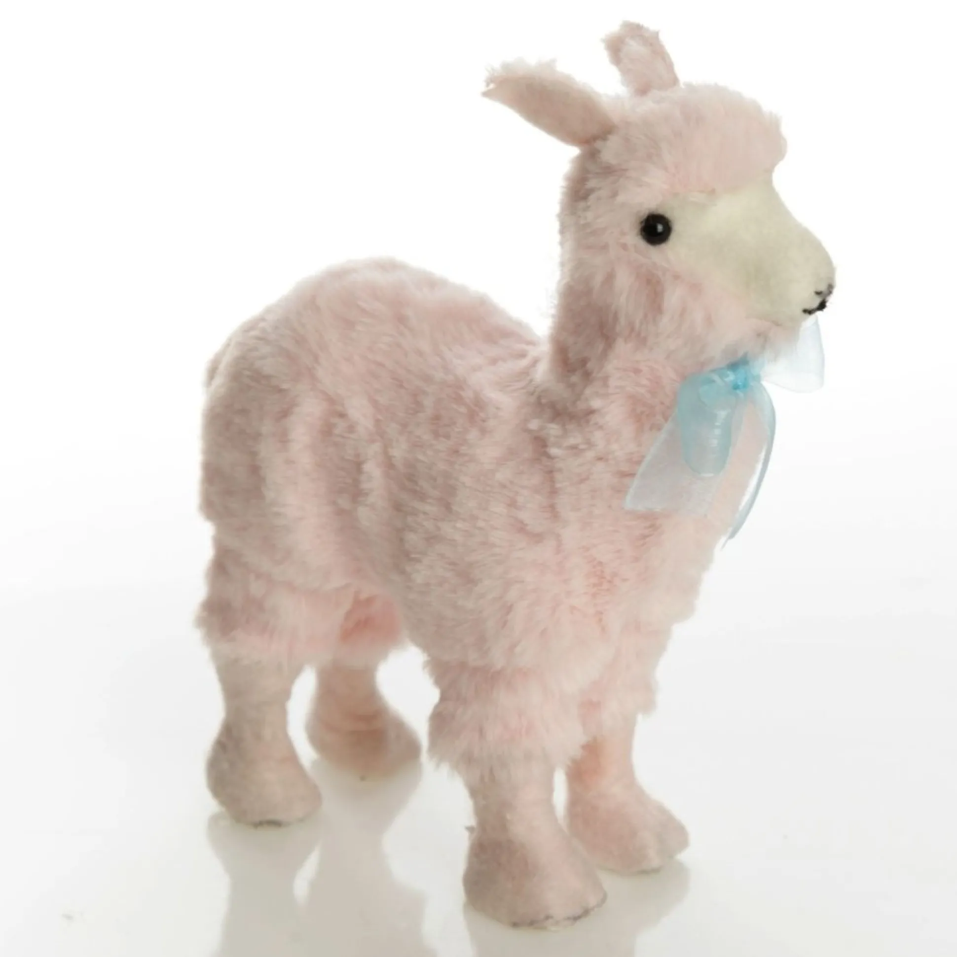 Fluffy Pink Llama with Blue Bow Christmas Birds And Animals|