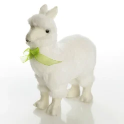 Fluffy White Llama with Green Bow Christmas Birds And Animals|