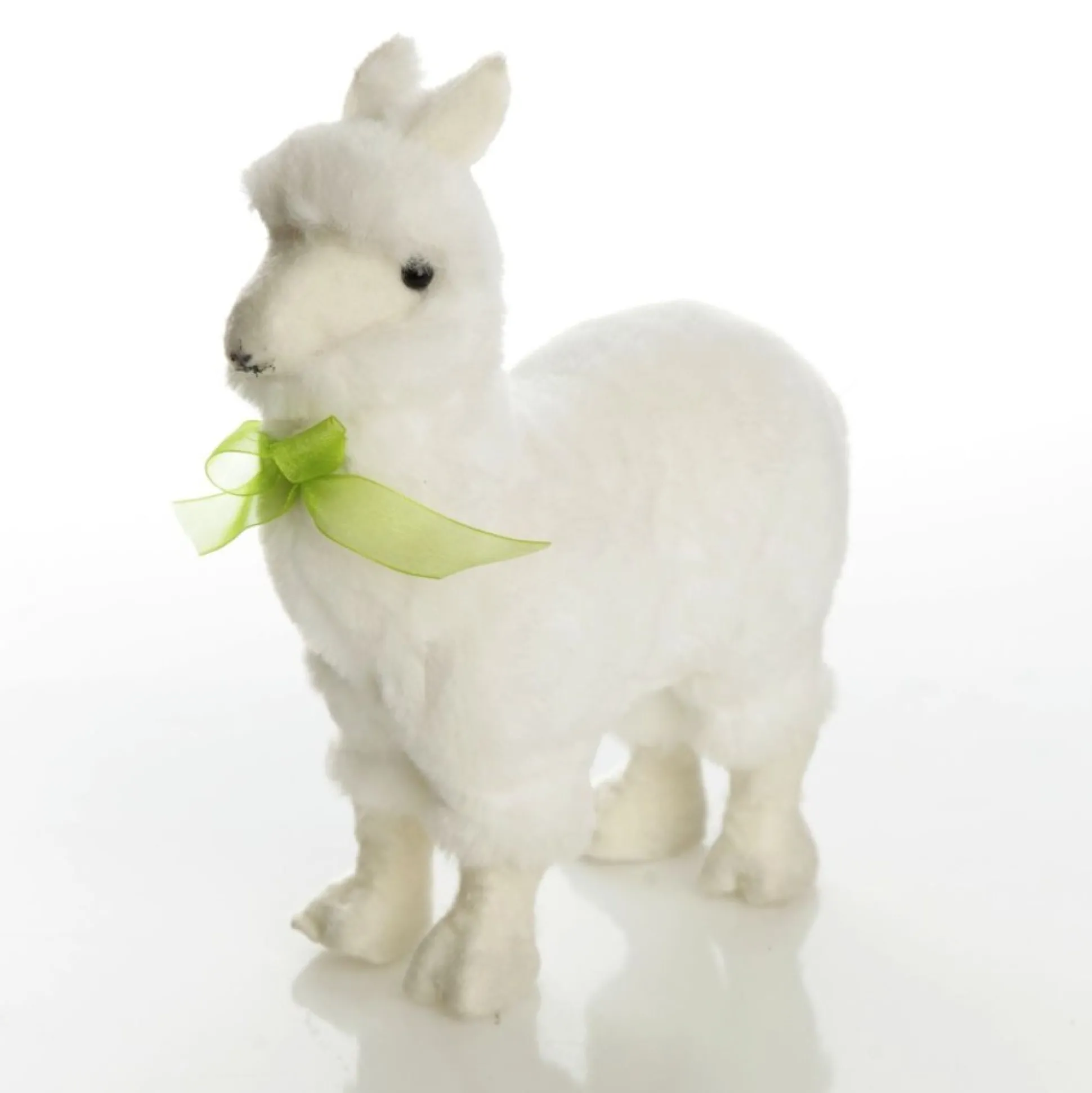 Fluffy White Llama with Green Bow Christmas Birds And Animals|
