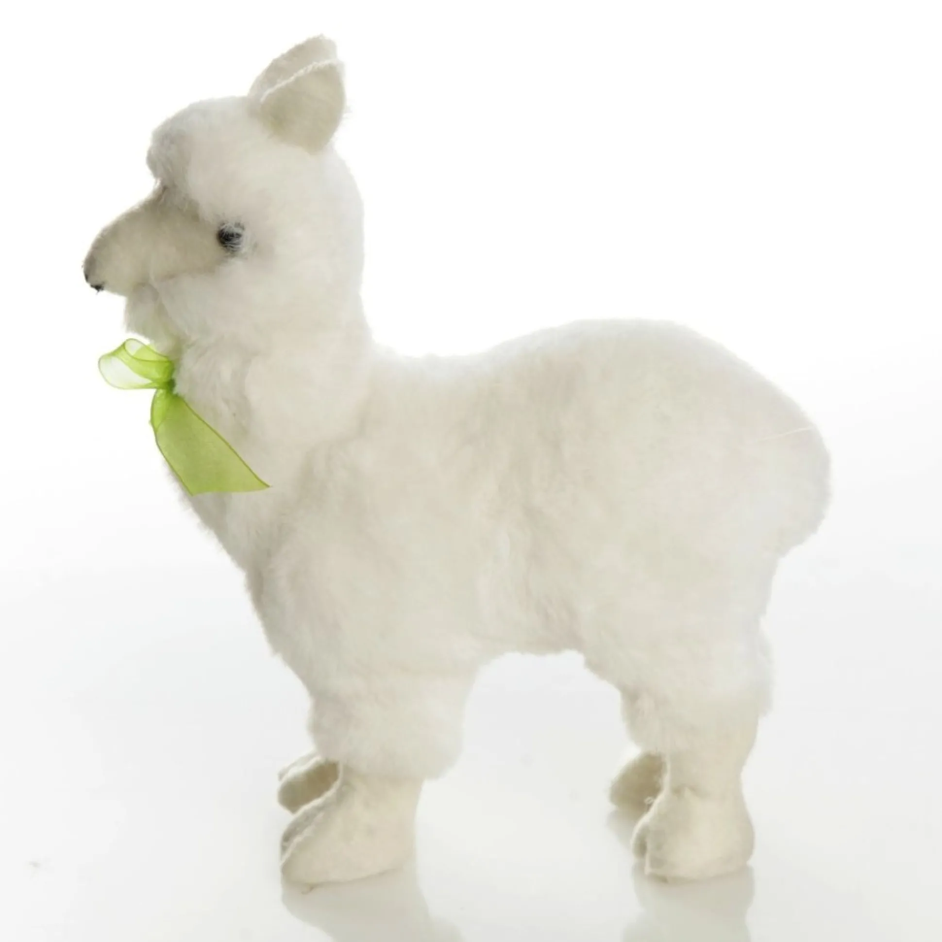 Fluffy White Llama with Green Bow Christmas Birds And Animals|
