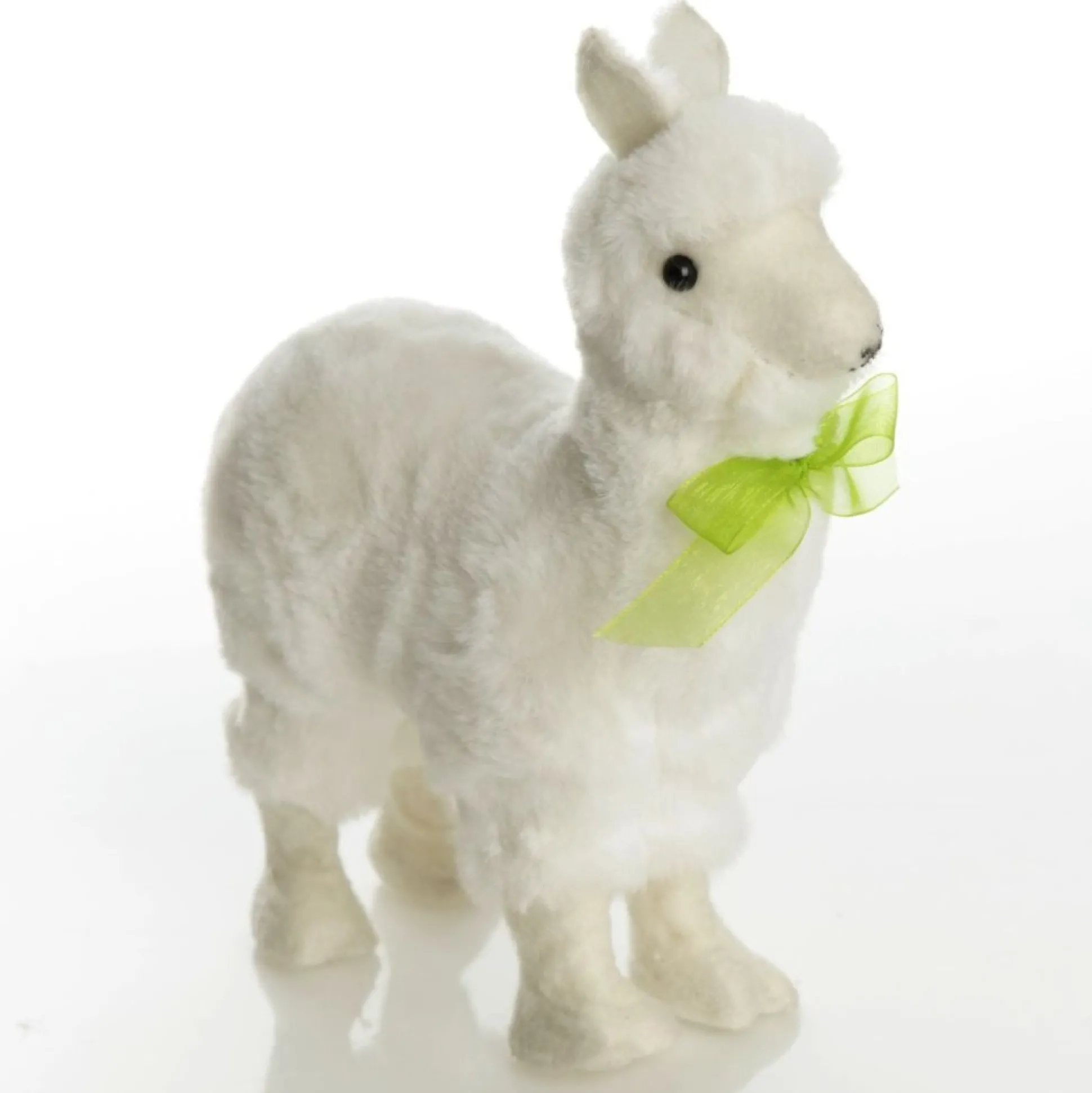 Fluffy White Llama with Green Bow Christmas Birds And Animals|