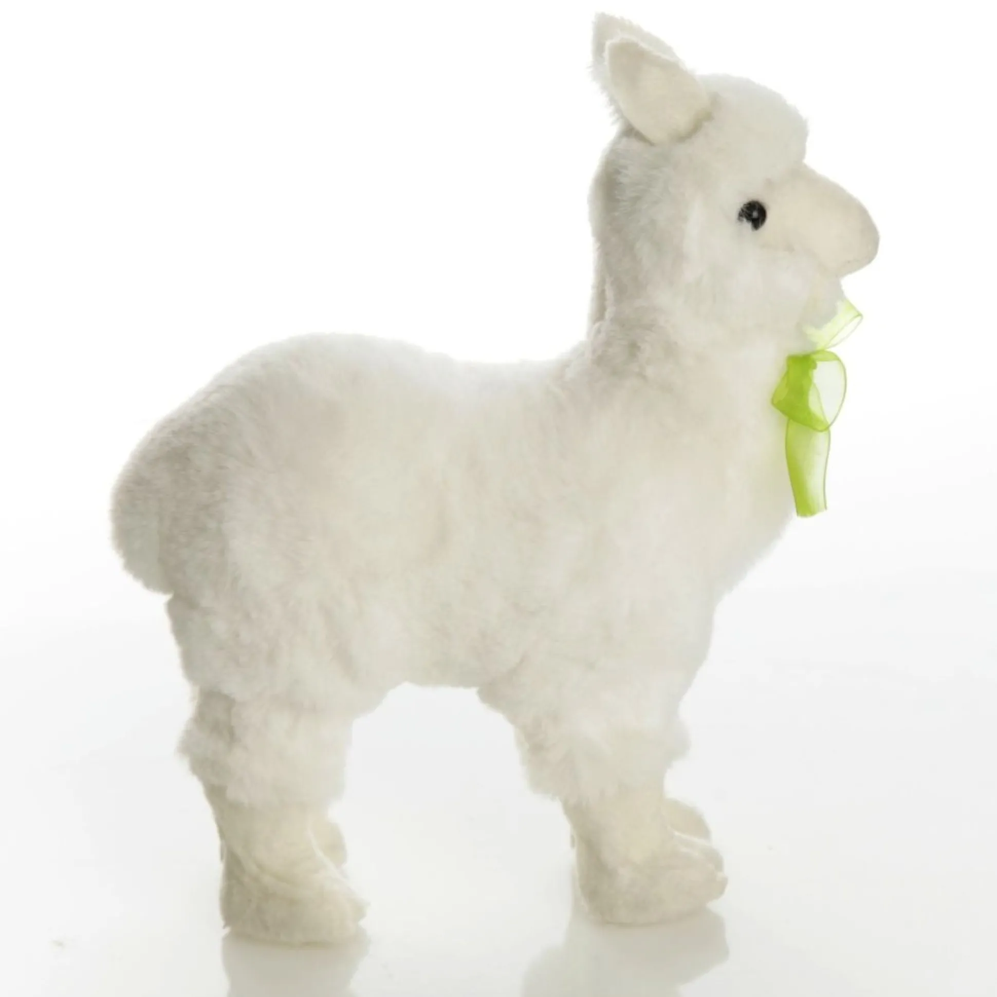 Fluffy White Llama with Green Bow Christmas Birds And Animals|