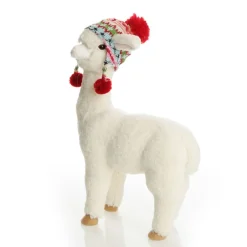 Fluffy White Llama with Hat - Standing Christmas Birds And Animals|