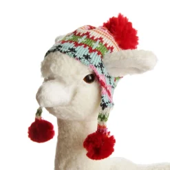 Fluffy White Llama with Hat - Standing Christmas Birds And Animals|
