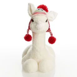 Fluffy White Llama with Hat - Sitting Christmas Birds And Animals|