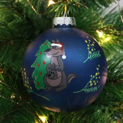 Frosted Blue Australiana Kangaroo Christmas Bauble Personalised Baubles|