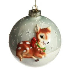 Frosted Glass 3D Bambi Christmas Bauble Hand Painted Baubles|