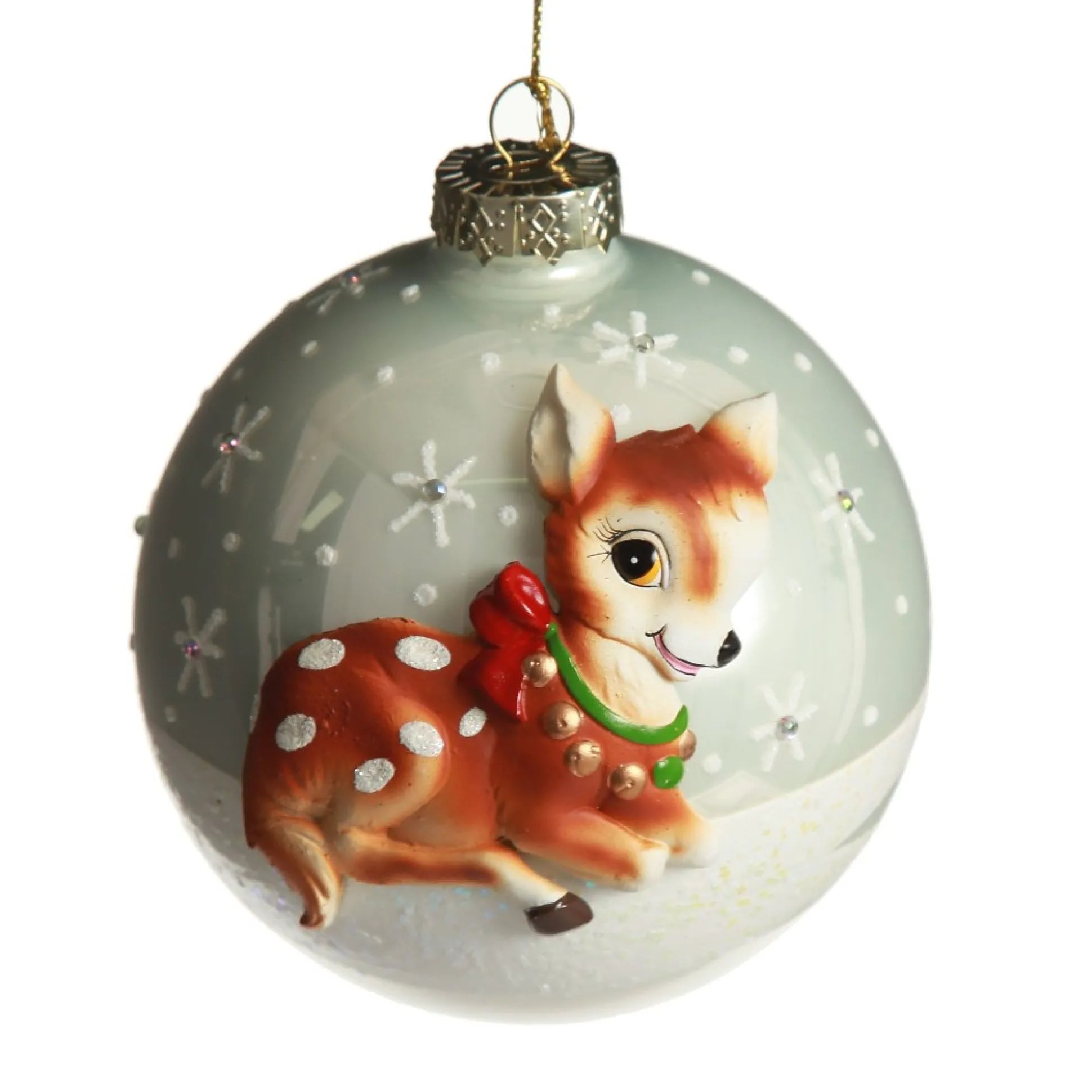 Frosted Glass 3D Bambi Christmas Bauble Hand Painted Baubles|