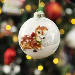 Frosted Glass 3D Bambi Christmas Bauble Hand Painted Baubles|
