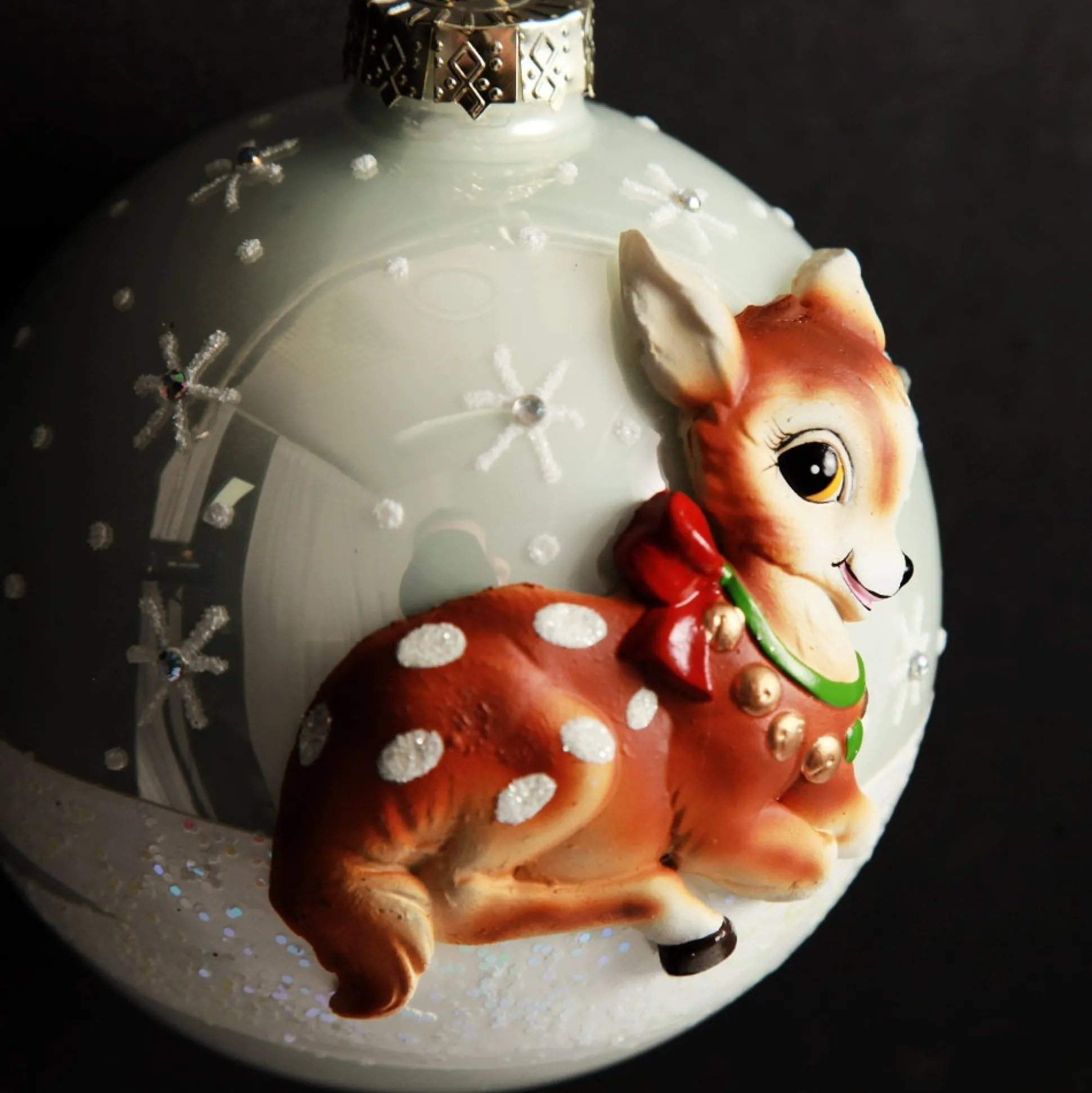 Frosted Glass 3D Bambi Christmas Bauble Hand Painted Baubles|
