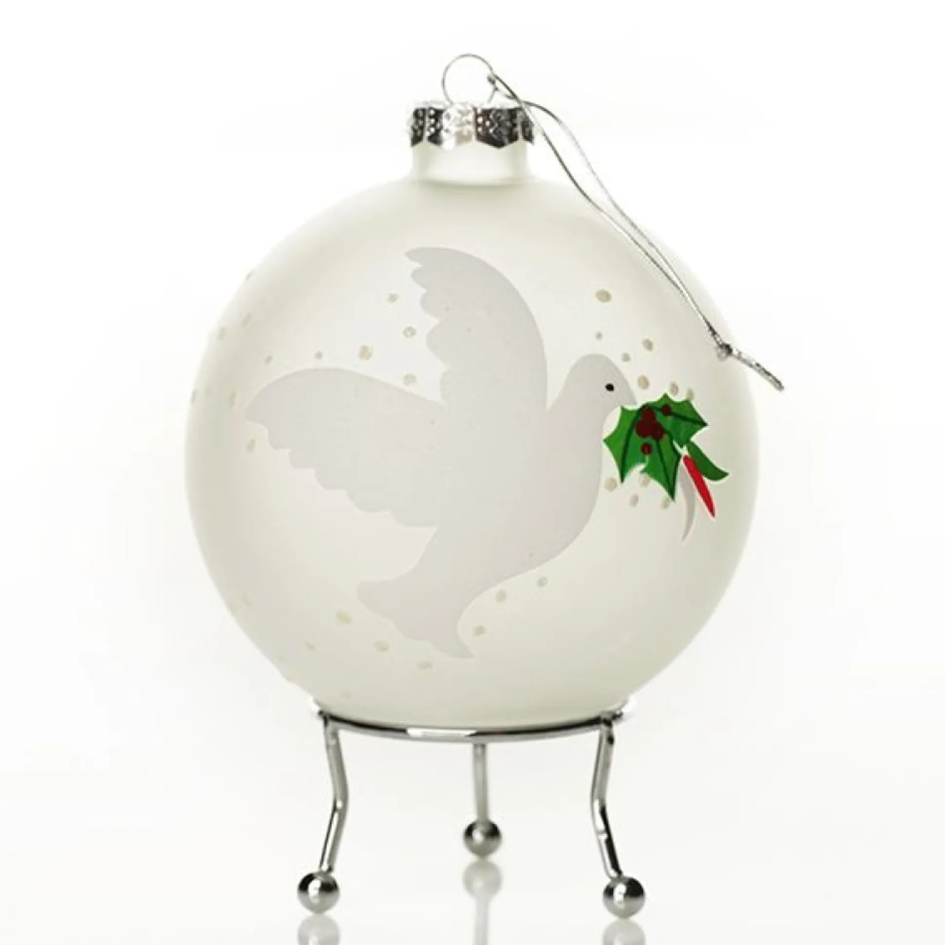 Frosted Peace Doves Christmas Bauble Personalised Baubles|