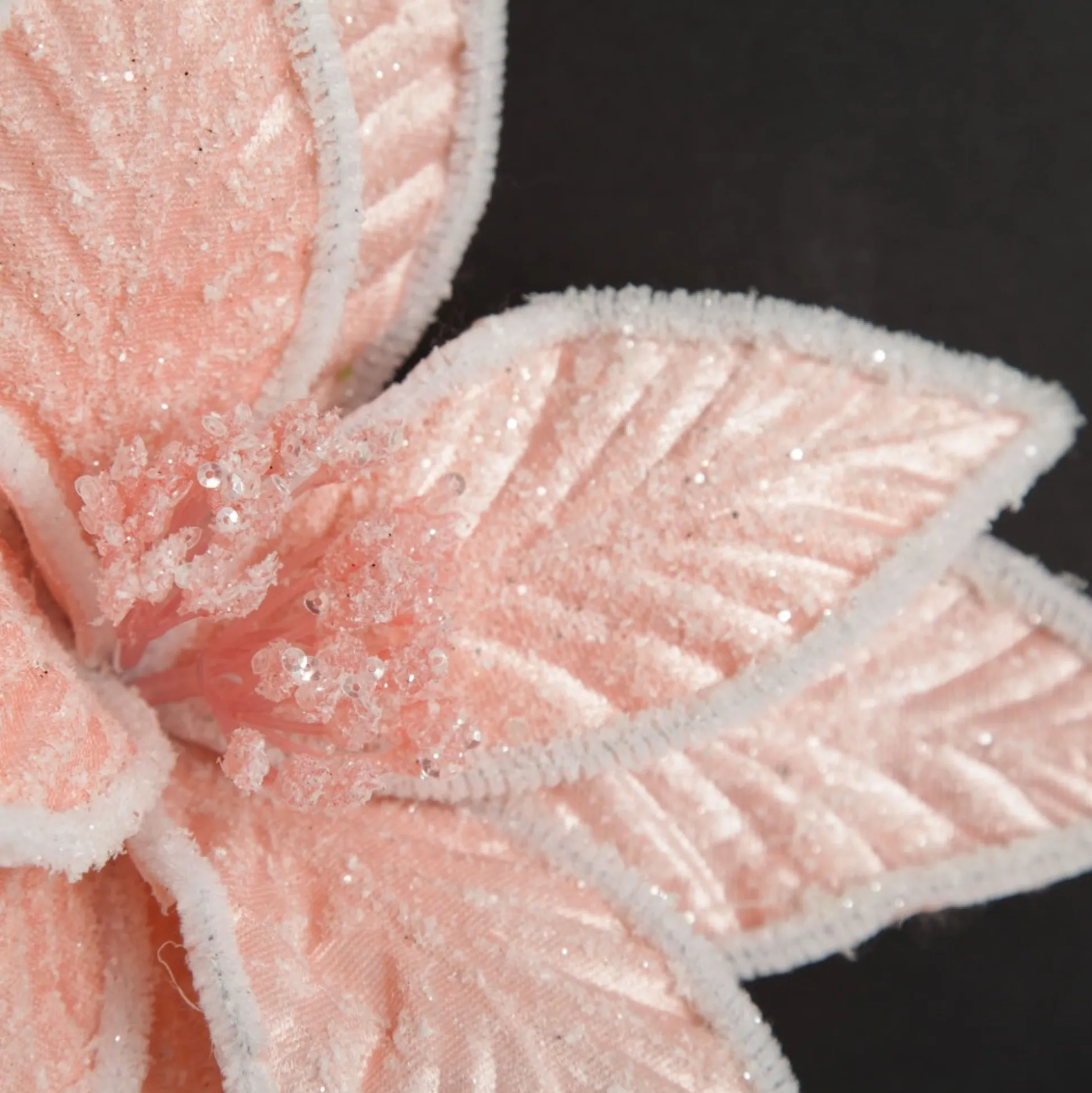 Frosted Pink Flower Clip with White Edge Christmas Flowers|