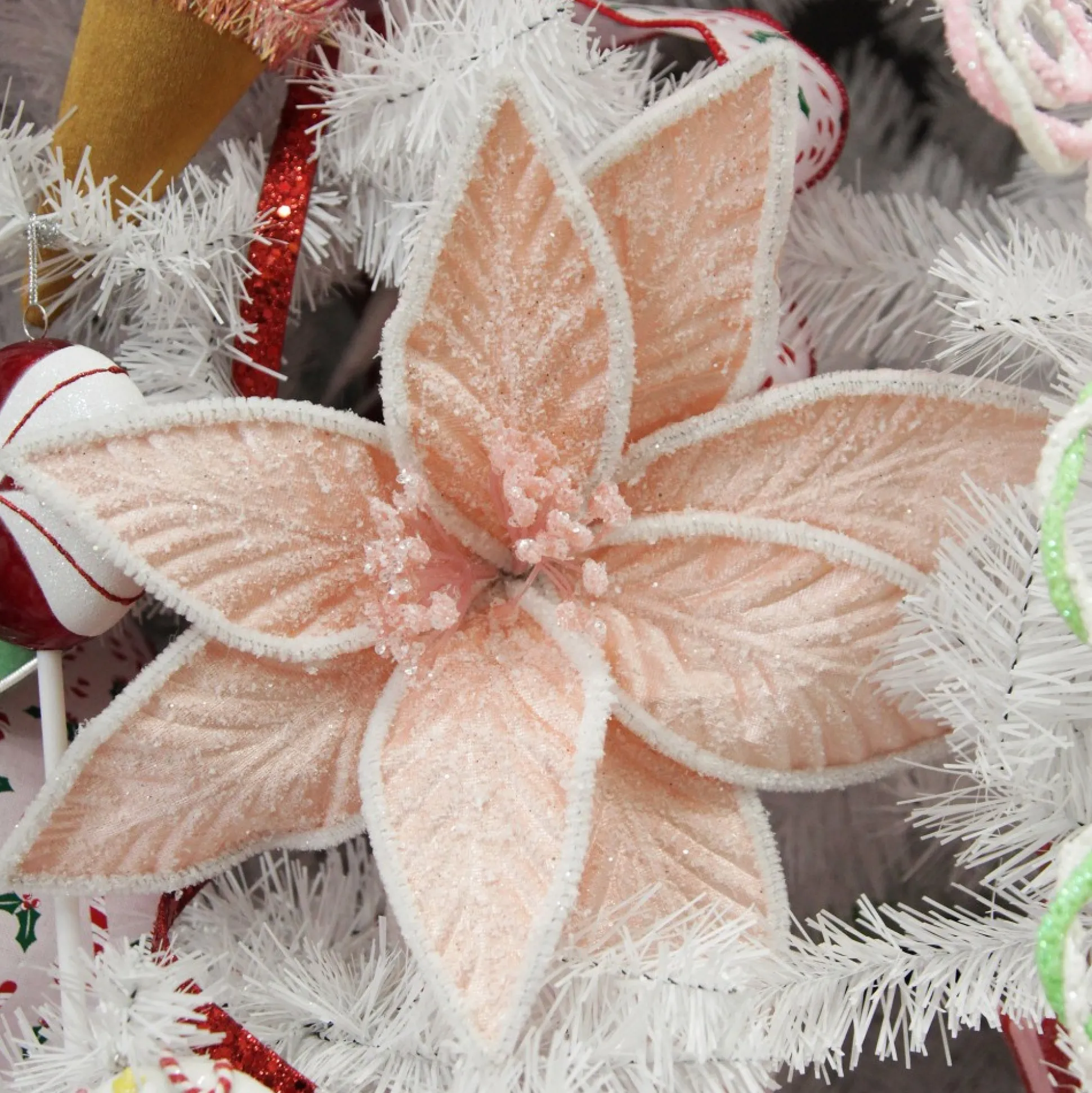 Frosted Pink Flower Clip with White Edge Christmas Flowers|
