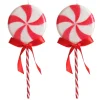 Frosted Red Peppermint Lollipop Tree Decoration - Set of 2 Christmas Tree Decorations|