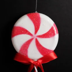 Frosted Red Peppermint Lollipop Tree Decoration - Set of 2 Christmas Tree Decorations|