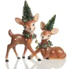 Frosted Retro Bambi Christmas Ornaments with Trees - Set of 2 Christmas Birds And Animals|