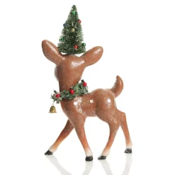 Frosted Retro Bambi Christmas Ornaments with Trees - Set of 2 Christmas Birds And Animals|