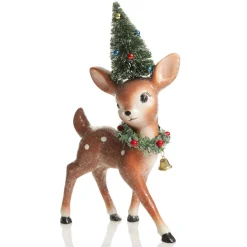 Frosted Retro Bambi Christmas Ornaments with Trees - Set of 2 Christmas Birds And Animals|