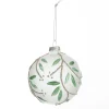 Frosted White Bauble with Green Leaves Decorative Christmas Baubles|