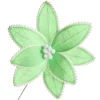 Fun Mint Green Flower Stem with White Pom Pom Trim Christmas Flowers|