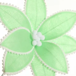 Fun Mint Green Flower Stem with White Pom Pom Trim Christmas Flowers|