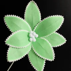 Fun Mint Green Flower Stem with White Pom Pom Trim Christmas Flowers|