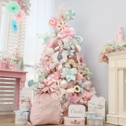 Fun Mint Green Flower Stem with White Pom Pom Trim Christmas Flowers|