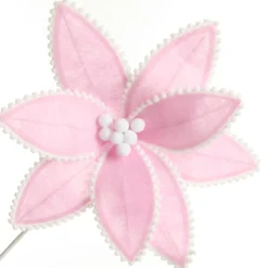 Fun Pale Pink Flower Stem with White Pom Pom Trim Christmas Flowers|