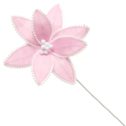 Fun Pale Pink Flower Stem with White Pom Pom Trim Christmas Flowers|