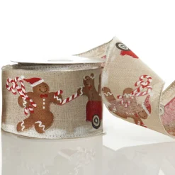 Gingerbread Natural Linen Printed Ribbon - 6.3cm Ribbons|