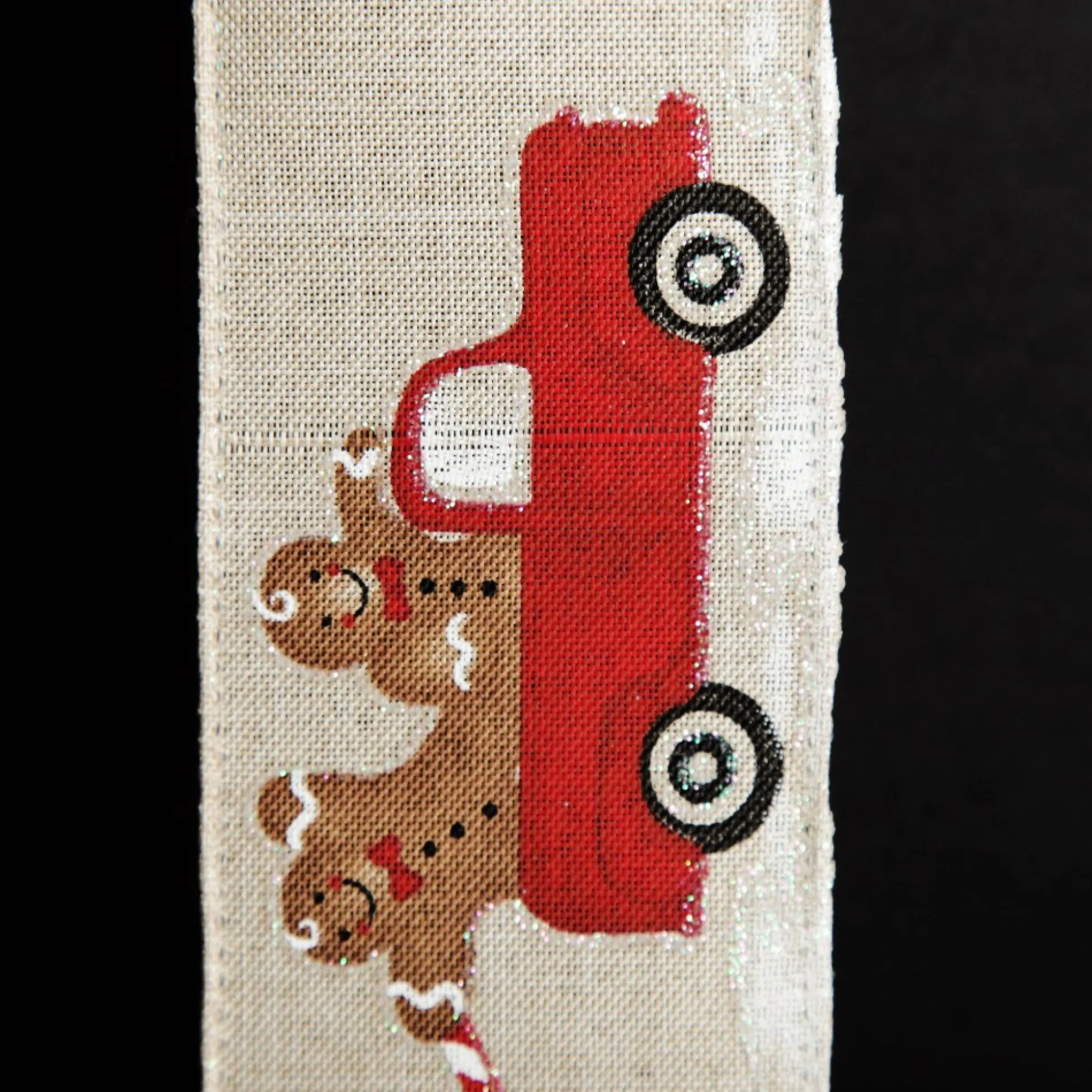 Gingerbread Natural Linen Printed Ribbon - 6.3cm Ribbons|