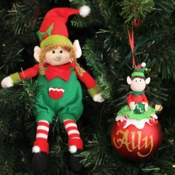 Girl Elf Shelf Sitter and Personalised Bauble Pack Bauble Value Packs|