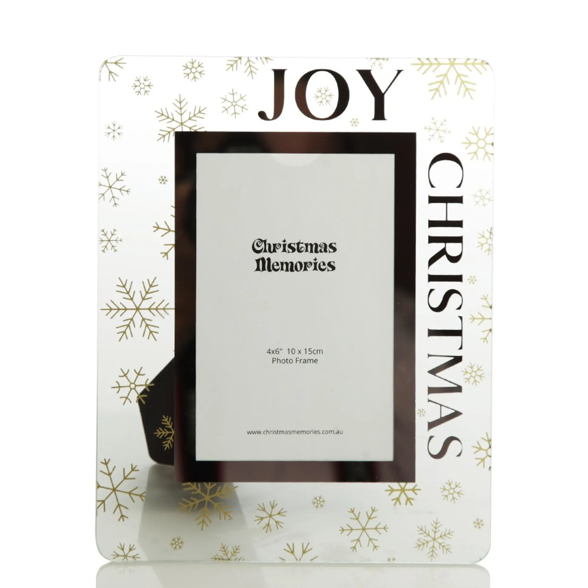 Glass Christmas Frame - Gold Snowflakes Joy Photo Gifts|