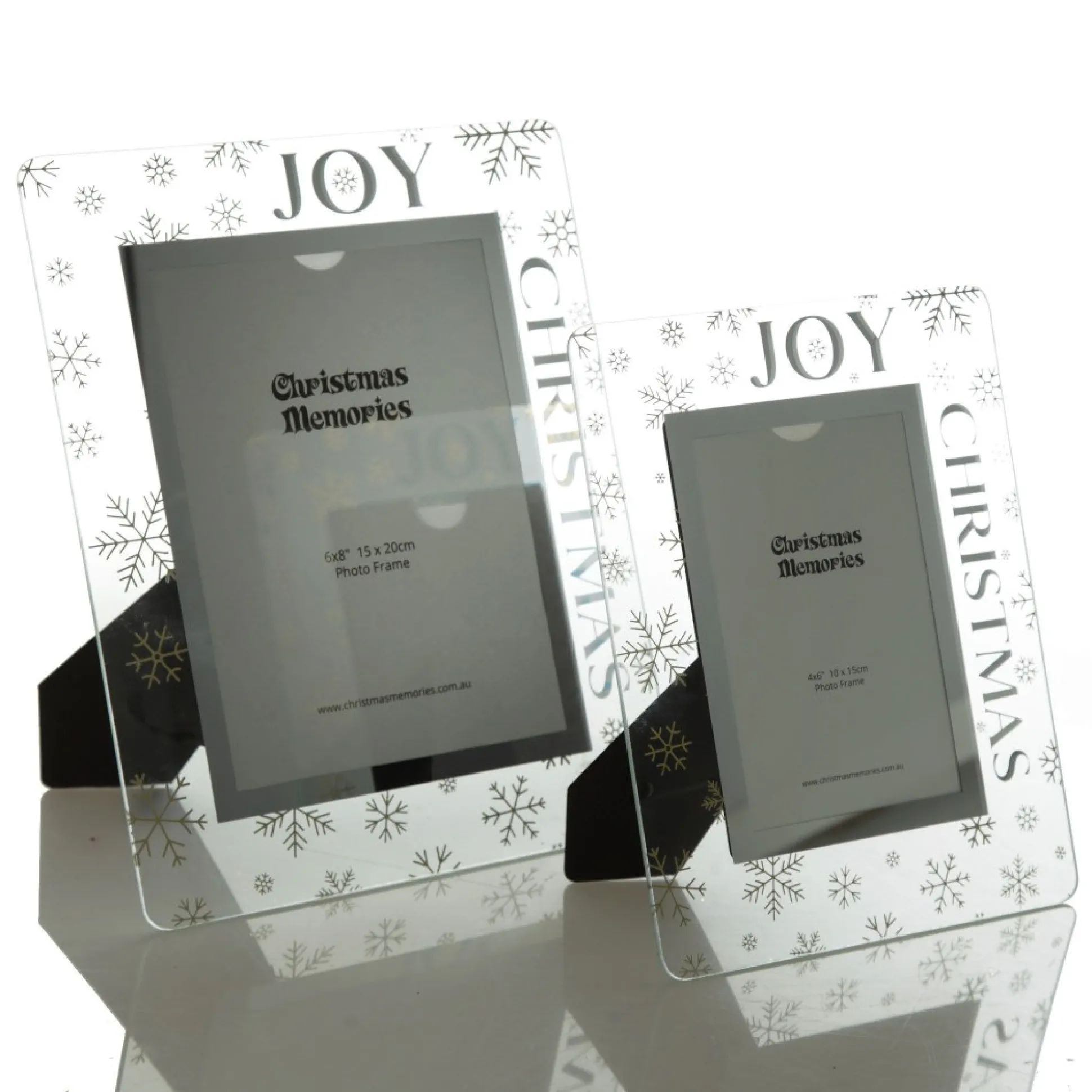 Glass Christmas Frame - Gold Snowflakes Joy Photo Gifts|