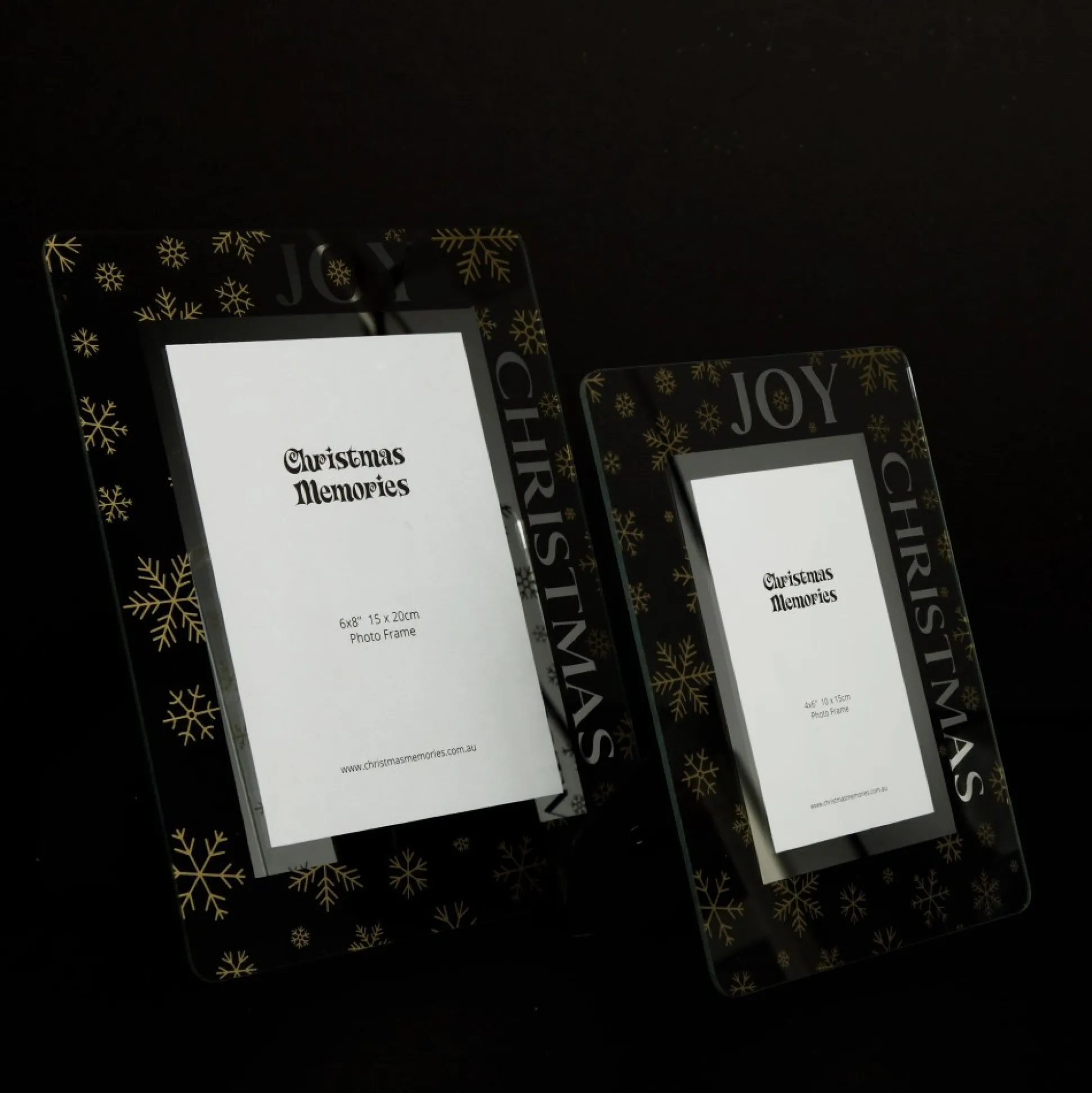 Glass Christmas Frame - Gold Snowflakes Joy Photo Gifts|