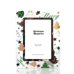Glass Christmas Photo Frame - Gold and Green Trees Christmas Gifts|