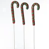 Glittered Green and Red Candy Cane Pick - Pack of 3 Christmas Craft Supplies|