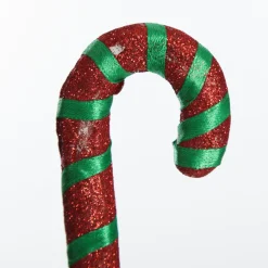 Glittered Green and Red Candy Cane Pick - Pack of 3 Christmas Craft Supplies|
