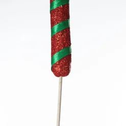 Glittered Green and Red Candy Cane Pick - Pack of 3 Christmas Craft Supplies|