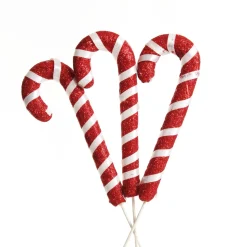 Glittered Red and White Candy Cane Pick - Pack of 3 Christmas Craft Supplies|