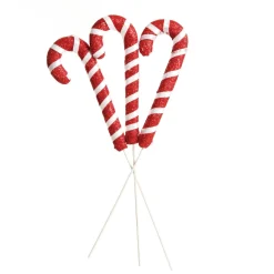 Glittered Red and White Candy Cane Pick - Pack of 3 Christmas Craft Supplies|