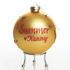 Gold Christmas Bear with Cart Bauble Personalised Baubles|